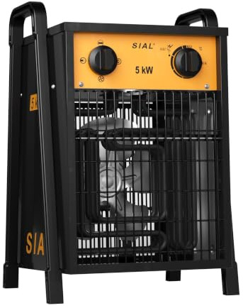 SIAL DA5 Bauheizer Heizlüfter 5kW 400V IP24, Energiesparend mit Thermostat | Elektrischer Heizkörper, Heizstrahler, Heizung, für Gewächshaus, Garage, Werkstatt, Baustelle, Outdoor - ohne Netzkabel