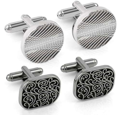KAHZOR 2 Paia Gemelli Uomo, Nero Argento Retro Gemelli Camicia Uomo, Gemellis Personalizzati Classici per Matrimonio, Business, Feste Eleganti