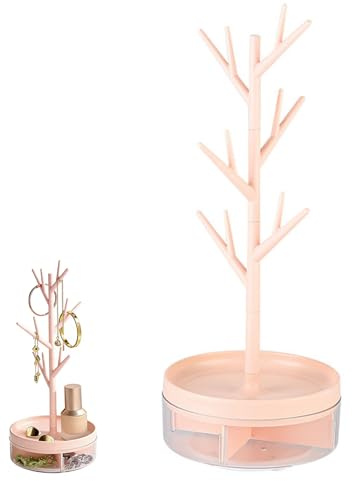 TenaLucy Porta Gioielli Albero a Torre, Espositor per Collane Bracciali Orecchini, Portagioie con Vassoio e Cassetto, Scatola Porta Gioielli Porto Orologi per Comodino Camera Decorazioni Casa (Rosa)