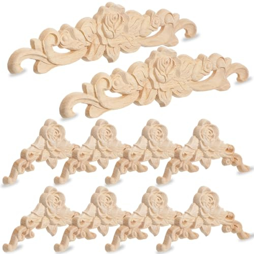 10 Stück Holz Ornamente,Vintage Ecke Holzschnitzerei Applique Ecke Onlay Applique Holzschnitzerei Applikation Zierleisten Wand Holzornamente für Möbel Bett Tür Fensterdekoration DIY Handgemacht