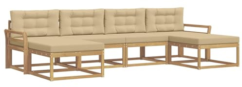 vidaXL Outdoor-Sofagarnitur mit Kissen 6 pcs Weiß und Beige, Moderne Akazien-Gartenmöbel, wetterfester Sofa-Set, stylische Sitzgelegenheit für Terrasse und Pool