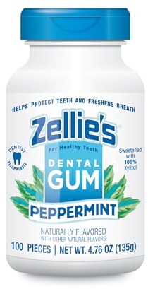 Zellies Zuckerfreier Pfefferminzkaugummi mit Xylitol | Pfefferminzgeschmack (100 Stück (1er-Packung))
