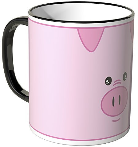 WANDKINGS® Tasse, Motiv: süßes Schweinchen - SCHWARZ