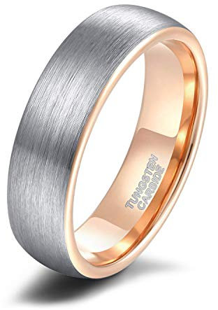 Titaniumcentral 6mm/8mm Wolframcarbid Ringe Gebürstet Trauringe Verlobungsringe (6mm(Wolframcarbid)-Rosegold, 62 (19.7))