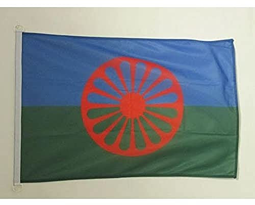 AZ FLAG - Drapeau Gitan voyageur - 45x30 cm - Pavillon Nautique Rom - Gypsy Spécial Bateau Et Extérieur En Maille Bloquée Avec Anneaux Plastiques Intégrés - 30g