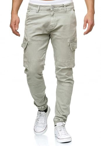 Indicode Herren August Cargohose aus Baumwolle mit 6 Taschen | Cargo Chino Hose f. Männer Lt Grey, L