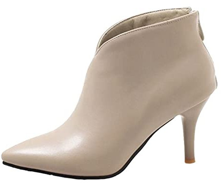 CHICMARK Damen Komfort Stiefeletten mit Stiletto-Absatz und Reißverschlüssen (Beige, 33)