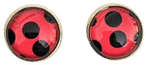 Ohrringe Marienkäfer Ladybug 10mm Ohrstecker Stecker Mädchen Kostüm Marienkäfer rot schwarz Punkte O007