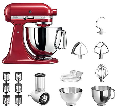 KitchenAid Küchenmaschine Artisan 5KSM175PS Veggie S Paket | mit TOP Zubehör: Gemüseschneider mit drei Trommeln sowie zusätzlichem Raspel und Reibenpaket mit 3 weiteren Trommeln (Empire Rot)