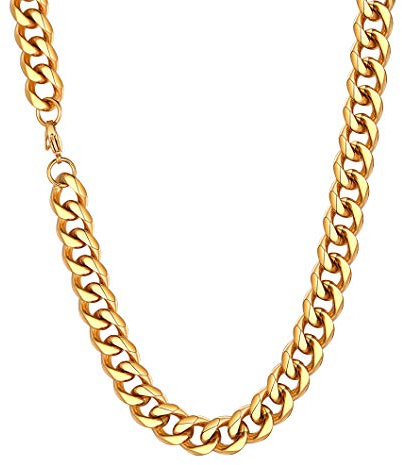 Richsteel herren Kette 12mm breit 55cm Kubanische Kette aus Edelstahl Panzerkette Halskette in Gold für Frauen und Männer