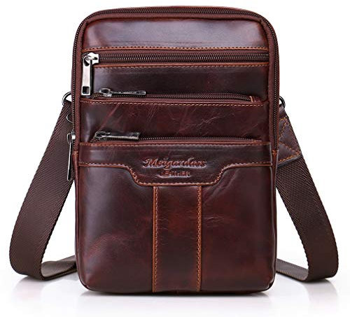 Xieben Umhängetasche aus Leder Schulter Crossbody Reisetasche für Herren Frauen Handyhalter Holster Geschäft Reise Pack Brieftasche Gürteltasche Bauchtasche Sling Brusttasche Red Brown