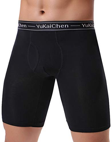 YuKaiChen Boxer da uomo a gamba lunga, per biancheria intima, in morbida fibra di bambù, confezione multipla, Nero (confezione da 1), XL