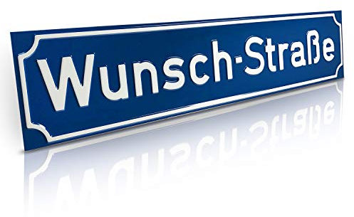 Betriebsausstattung24 Straßenschild - Nostalgische Straßen- & Wegschilder - Mit Wunschtext Prägung - Aluminiumschild mit Antiqua-Rand - Größe: 60,0 x 13,0 cm, Blau mit weißer Schrift