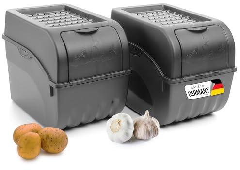 Novaliv Lot de 2 Boîtes de Rangement pour Pommes de Terre et Oignons - 9 L - Gris Anthracite - Empilables - Pour Légumes