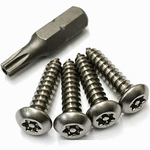 KADco® 5 Pcs Stainless Steel Anti Theft Number Plate Security 6Lobe Button Self Tapping Screws Kit - 4 Screws & 1 Torx Bit