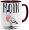 OM3® Seemöwe Moin Kaffee-Tasse mit Spruch - Guten Morgen Möwe II | Keramik Becher | 11oz 325ml | Beidseitig Bedruckt | Bordeaux
