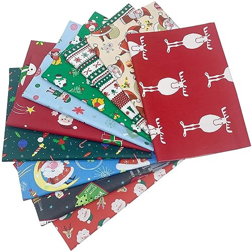 aufodara 10 Stück Stoffe zum Nähen Weihnachten Baumwollstoff 50x50cm Stoffpakete Patchwork Stoffe Baumwolle Stoffpaket zum Quilten DIY Basteln Handwerken (Bunt)