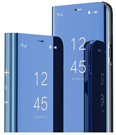 MRSTER iPhone 12 Pro Max Mirror Flip Case Cover, Mirror Smart View Standing 360° Protective Case Cover for Apple iPhone 12 Pro Max (6.7 inches), Flip Mirror: Blue