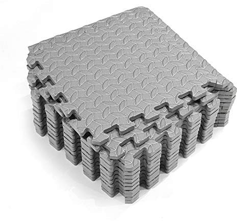 APJJ 12Mm Thicker Flooring Mat, Leaf Pattern Non-Slip, Jigsaw Interlocking Exercise Mats, EVA Foam Waterproof Gym Floor Tiles for Home Workout, Yoga Pilates, Garage, Kids Baby Playroom, 60X60cm,Gray