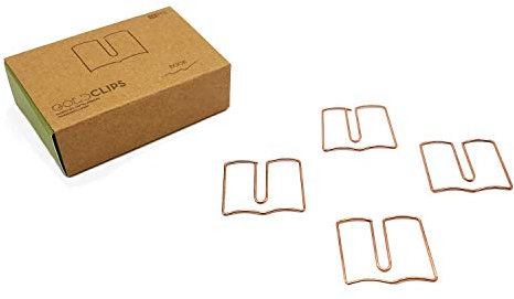 DESIGNMANUFAKTUR BERLIN GOLDCLIPS niedliche süße Deko Clips Büroklammern Heftklammern Lesezeichen Paperclip rose vergoldet in schöner Verpackung, Motiv Buch/Book