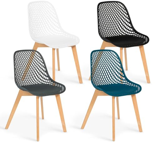 IDMarket Mandy - Juego de 4 sillas, color surtido de blanco, gris, azul pato y negro