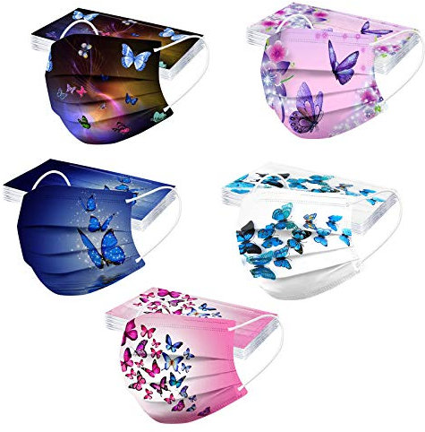 Lulupi 50 Stück Erwachsene Mundschutz Einweg Mund und Nasenschutz Mit Motiv Schmetterling Bedruckt Bandana Maske Tücher 3-lagig Staubschutz Multifunktionstuch Halstuch Schals