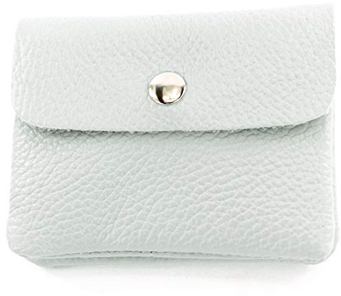 modamoda de P09 Damen Münzgeldbörse Geldbörse Portemonnaie Klein Leder Made in Italy P09, Farbe:Eisblau