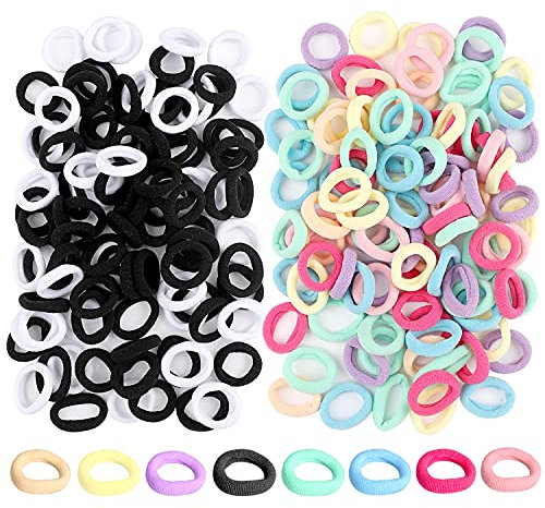 200 Pcs Candy Color Hair Bands, Small Elastics Hair Bobbles Hair Ties Stretch Strong Hairbands Colorful Seamless Ponytail Holders for Girls Kids