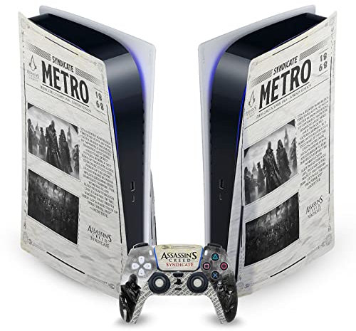Head Case Designs Offizielle Assassin's Creed Zeitung Syndikat Grafiken Vinyl Frontplatte Haut Gaming Aufkleber kompatibel mit Sony PlayStation 5 PS5 Disc Edition Console & DualSense Controller