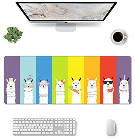 Llama Gaming-Mauspad, Alpaka, erweitertes großes Mauspad, Schreibtischunterlage, genähte Kanten, Mauspad, lange rutschfeste Gummiunterseite, 80 x 20 cm