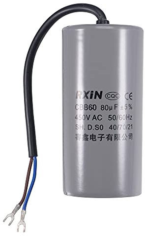 sourcing map CBB60 Run Capacitor 80uF 450V AC 2 Wires 50/60Hz Cylinder 123x60mm with Terminal for Air Compressor Water Pump Motor