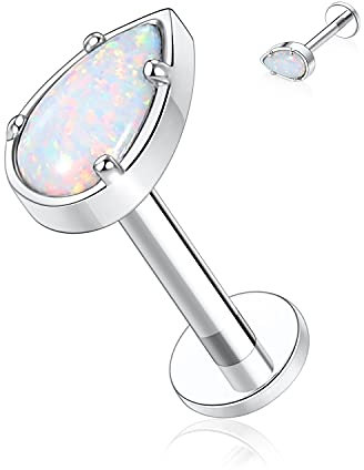 hengkaixuan 16G G23 Titan Flat Back Labret Studs Innengewinde Lippen Studs Tragus Piercing 6mm Monroe Medusa Helix Lippenpiercing Silber Lobe Knorpel Conch Ohrring Schmuck mit Opal
