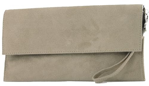 modamoda de T151 Damen Wildleder Rauleder Clutch Umhängetasche Abendtasche handmade in Italy, Farbe:Beigegrau2021