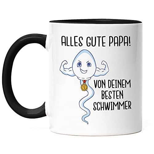 Hey!Print Alles Gute Papa Von Bestem Schwimmer Tasse Vatertagsgeschenk Geburtstag (Schwarz)