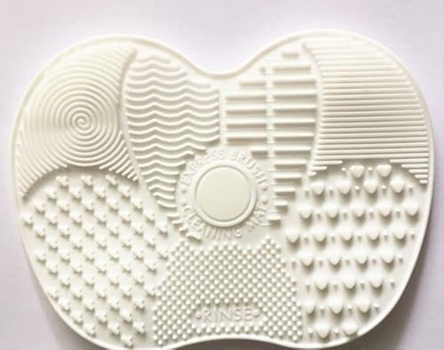 Onlineforu LTD Make up Brush Cleaning Pad – Small White Silicone Mat with Multi Textured Patterns & Strong Suction Cups for Deep Cleaning