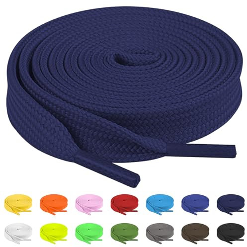 TBOC Lacci Laccetti Stringhe Piatti [Blu Navy] Laccio [120 cm] Scarpe Sneakers Scarponi Compatibile con Timberland Nike Air Force Jordan Dr Martens Adidas Converse Bambini Adulti Trekking