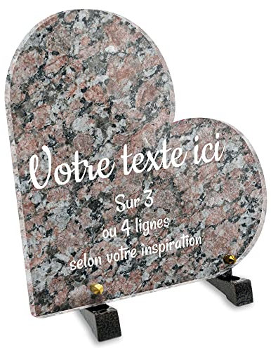 Plaque funéraire Coeur personnalisable en plexi motif Granite 1, différentes tailles, épaisseur 6mm, personnalisée sur plusieurs lignes 20x20 cm