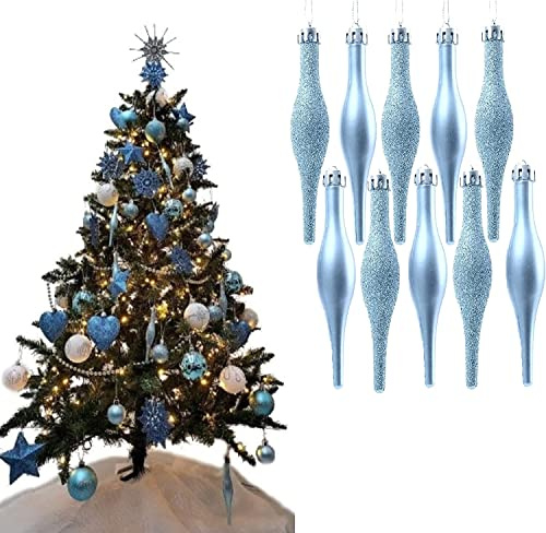 UKDeals Direct® ICE BLUE COLLECTION CHRISTMAS DROPLET BAUBLES TREE DECORATIONS GLITTER MATT ICICLES (Pack of 10 Droplets 120mm)