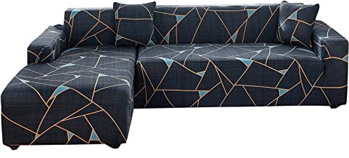 ShowyLive Sofa Überzug Couch Überzug 2er Set für Ecksofa L-Form Sofabezug 3 Sitzer+3 Sitzer, mit 4 Stück Kissenbezug, Blauer Sternenhimmel