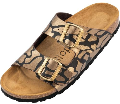 Palado Damen Sandalen Korfu Print - Sommerliche Pantoletten für Frauen Bronze/Gold UK5,5 - EU38