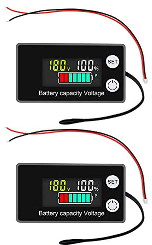 VOKTTA 2 Stück Batterie Messgerät mit Alarm Temperatur 12V 24V 36V 48V 60V 72V 84V,Batterie Kapazität Tester,8-100V LCD Digital Spannung Meter Für das Auto Batterie Anzeigellanzmesser
