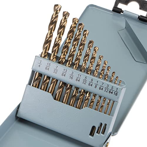 sourcing map 13pcs Cobalt Drill Bit Set 13 Sizes 1/9-1/4 Drilling Dia M35 Twist Drills Round Shank Bits for Steel, Aluminum, Copper, Soft Alloy Steel, Wood, Plastic
