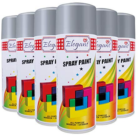Elegant Spray Paint – ChromeSilver – 400ML – PACK OF 6, 6-PACK (400ML x 6 Pcs) – All Weather Multipurpose DIY Paint – Rich Color for Metal & Wood – Durable - Perfect for Outdoor Use