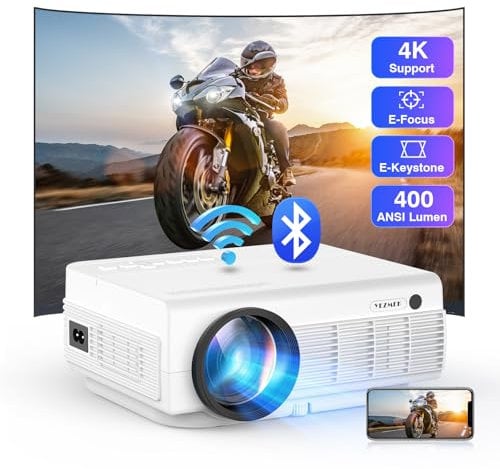 Proiettore 4K con Messa a Fuoco Elettrica & Correzione Distorsione, 1080P Nativo 16000Lux 5G WiFi Bluetooth, Mini Proiettore Portatile Cinema Esterni, Funziona con TV Stick/Smartphone/Laptop/HDMI/USB