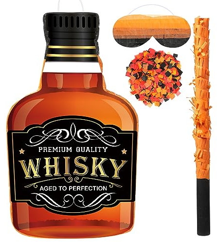 Panelee Piñata con Palo Venda de Ojos Borla Confeti para Adultos Piñata de Jarra Cerveza Botella Tequila Whisky Champán para Despedida Soltero Cumpleaños (Whisky)
