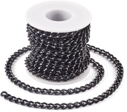 5 m schwarze Aluminium-Panzerketten, ungeschweißt, gedreht, 10 x 7 mm, für selbstgemachte Halsketten, Armbänder, Schmuckherstellung