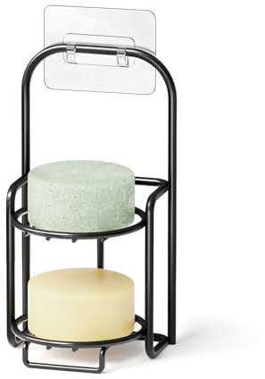 SpaceAid Portasapone a 2 livelli per shampoo, per doccia, autodrenante, per parete del bagno e lavello della cucina, portasapone in acciaio inox (nero)