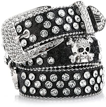 KieTeiiK Gürtel, Totenkopf-Schnallengürtel für Kleid, Taillengürtel, glänzende Strass-Schnalle, breiter Taillengürtel für Damen, Mantel-Dekorationen, Schwarz , 41.33x1.29in