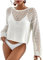 Bsubseach Traje de baño de Ganchillo para Mujer Ropa de Playa Manga Larga Ropa de Playa Blanco L