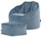 Icon Sirena Sitzsack Sessel mit Hocker für Erwachsene, Hellblau, Flauschiger Samtstoff, Riesen Sitzsack Samt mit Füllung, Bean Bag Chair, Bequemer Sessel Wohnzimmer, Lounge, Schlafzimmer, Büro